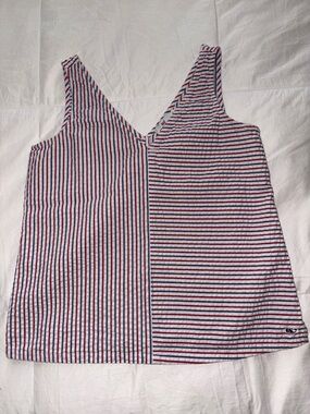 Vineyard Vines Fireworks 100% Cotton Seersucker Striped Red White Blue Tank S